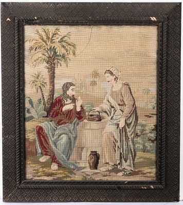 AN EARLY BIBLICAL TAPESTRY. Continental, c. 1800. Hand woven in good condition. Rebecca at the 
