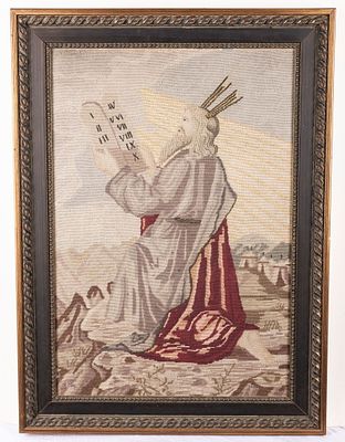 AN EARLY BIBLICAL TAPESTRY OF MOSES RECEIVING THE DECALOGUE. Continental, c. 1800 . Showing. AN 