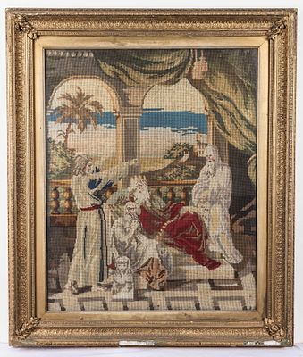 AN EARLY BIBLICAL TAPESTRY. Continental, c. 1800 . Hand woven in good condition. The wisdom of. 