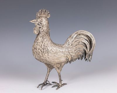 4. A MASSIVE SILVER ROOSTER. Dutch, 19th century. Realistically chased with a rooster/cockerel 