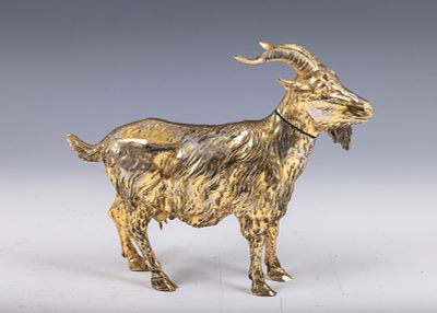 5. A LARGE SILVER GILT GOAT FORM SPICE CONTAINER. French, 19th century. On four hoofed feet. 