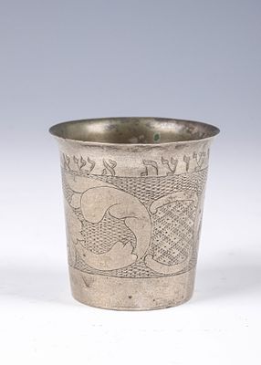 29. A SILVER KIDDUSH CUP. Poland, c. 1850. Hand engraved in period decoration. Engraved on the 