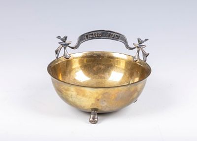 32. A STERLING AND BRASS HONEY DISH BY DUDEK SWED. Jerusalem, 1996. On three silver feet. With 