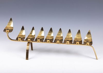 38. A LARGE BRASS MENORAH BY LUDWIG WOLPERT. Jerusalem, Israel c. 1950. An early example was 