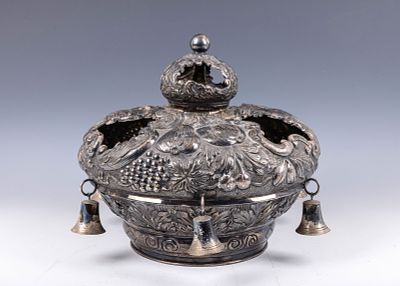 39. A SILVER TORAH CROWN. Hungarian, 20th century. Chased with fruits, scrolls and other 