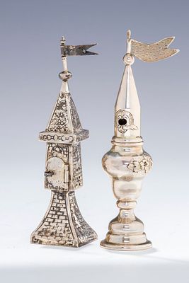 A COLLECTION OF TWO SMALL SPICE CONTAINERS. Germany, late 19th century. One in the form of a 