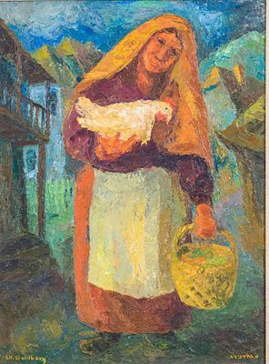 CHAIM GOLDBERG. (Poland, 1917 - 2004). Woman with Chicken. Oil on canvas. Signed lower left and