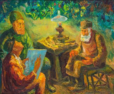 CHAIM GOLDBERG. (Poland, 1917 - 2004). Seated by Lamplight. Oil on canvas. Signed lower right.