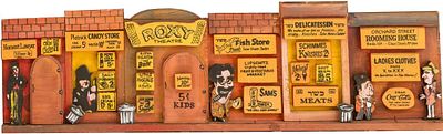 A LARGE “LOWER EAST SIDE” WOODEN SCULPTURE BY HARRY GLAUBACH (1925-2017). Highly