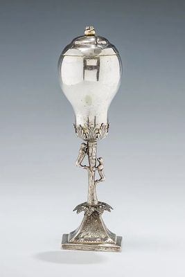 A SILVER HAVDALAH COMPENDIUM. Poland, c. 1820. On a square base with a grape skirt. Stem has
