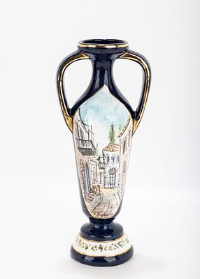 A VASE BY ZVI RAPHAELI. Israel, c. 1990. Decorated with a scene from the old city of Jerusalem.