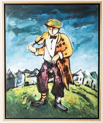 YOSL BERGNER (Vienna, 1920 - Israel 2017). Oil on canvas. Young Fiddler. 14.3" x 17.4"