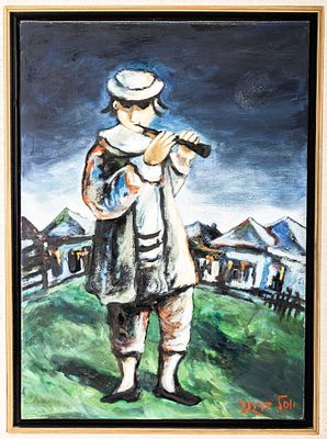YOSL BERGNER (Vienna, 1920 - Israel 2017). Oil on canvas. Young Flutist. 10.5" x 14.6".