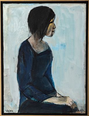 RUTH SCHLOSS (Germany, 1922 - Israel, 2013). Oil on canvas. Sitting female. 11" x 15.5".
