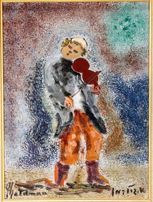 ALBERT GOLDMAN (Israel, 1922 - 2011). Oil on canvas. Young boy with violin. 12" x 15.7".