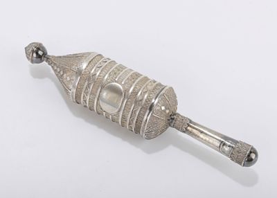 A SILVER FILIGREE MEGILLAH CASE WITH ORIGINAL MEGILLAH BY THE BEZALEL SCHOOL. Jerusalem, c.