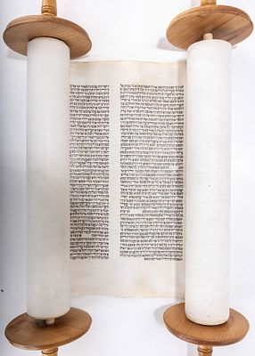 A SEFER TORAH. Poland, c. 1920. Ashkenaz Beis Yosef. 20.5� klaf. Decent condition with many. A