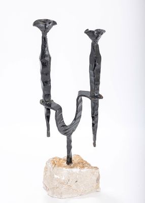 DAVID PALUMBO (1920 - 1966, Israel) Sabbath candlesticks made out of black gunmetal on a
