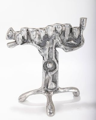 AN ALUMINUM MENORAH SCULPTURE BY DON DRUMM (American, b. 1935). A ALUMINUM MENORAH SCULPTURE BY 