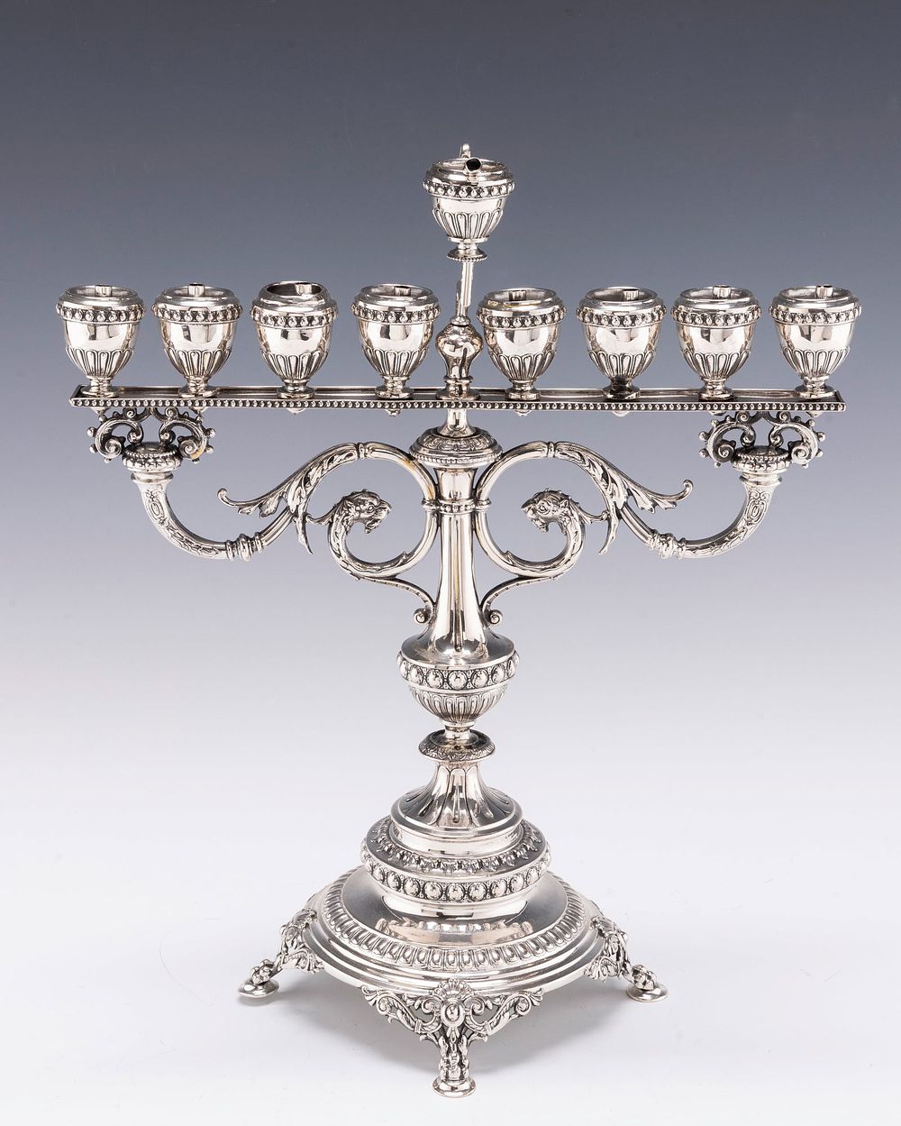 LAZARUS POSEN. HANUKKAH MENORAH (Frankfurt-Au-Main, c. 1900). Frankfurt-Au-Main, c. 1900 On a 