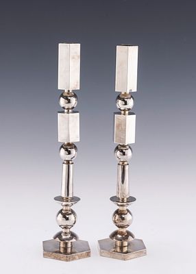 CARMEL SHABI (1939 - Israel, 2009). SABBATH CANDLESTICKS. Each on an octagon base with a 