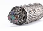 A SILVER FILIGREE MEGILLAH CASE WITH THE ORIGINAL MEGILLAH. Probably Italy, c. 1880. On a thin תמונה - 5
