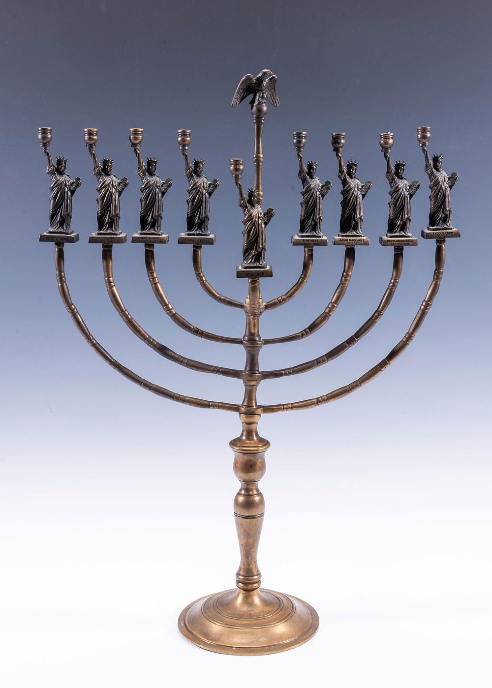 A RARE AND IMPORTANT HANUKKAH MENORAH BY MANFRED ANSON. Bergenfield, New Jersey, c. 1980. On a 