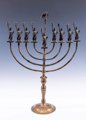 A RARE AND IMPORTANT HANUKKAH MENORAH BY MANFRED ANSON. Bergenfield, New Jersey, c. 1980. On a 