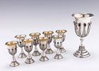 A LARGE STERLING SILVER KIDDUSH CUP WITH EIGHT SMALLER CUPS BY YEMINI SILVERSMITHS. Jerusalem תמונה - 1