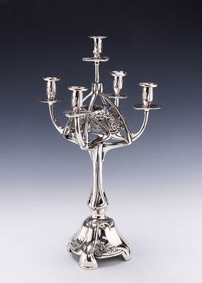 A LARGE SILVER SABBATH CANDELABRA BY LAZARUS POSEN. (Frankfurt-Au-Main, c. 1900). A LARGE 