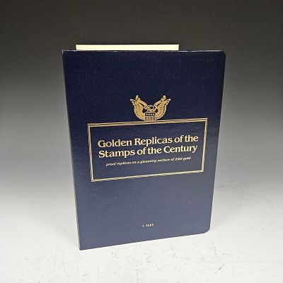 A COLLECTION OF 9 22K GOLDEN STAMPS. Housed in an album. Printed by the Postal commemorative 