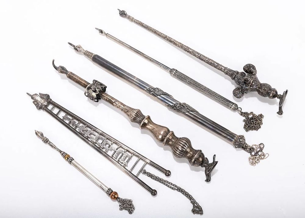 A GROUP OF SIX SILVER TORAH POINTERS. Israel and USA, 20th century. The longest is 11 inches long