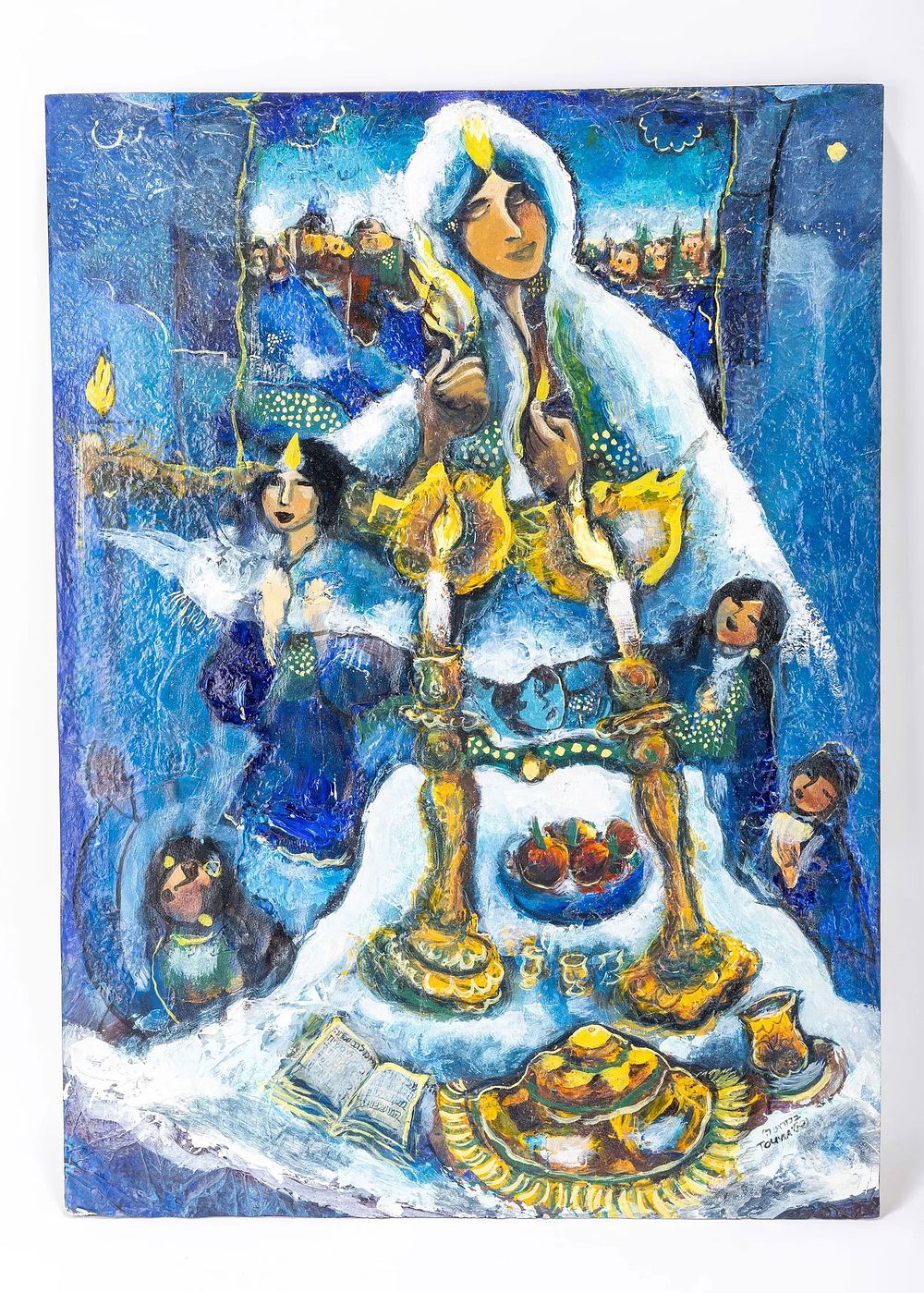 SABBATH BRIDE. Oil on board. By Naftali Touvia Besanson (Israeli, born in France, 1980). 21" x 29"