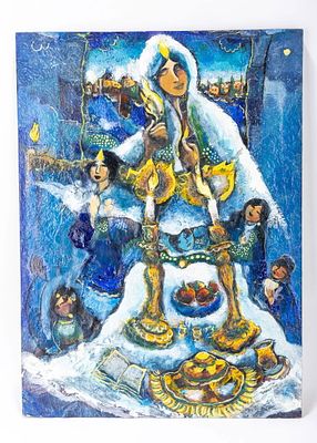 SABBATH BRIDE. Oil on board. By Naftali Touvia Besanson (Israeli, born in France, 1980). 21" x 29"