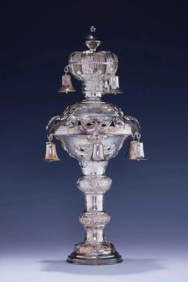 AN EXCEPTIONALLY LARGE SILVER TORAH ORNAMENT VIENNA, C. 1890. Vienna, c.1880. Hand chase with 