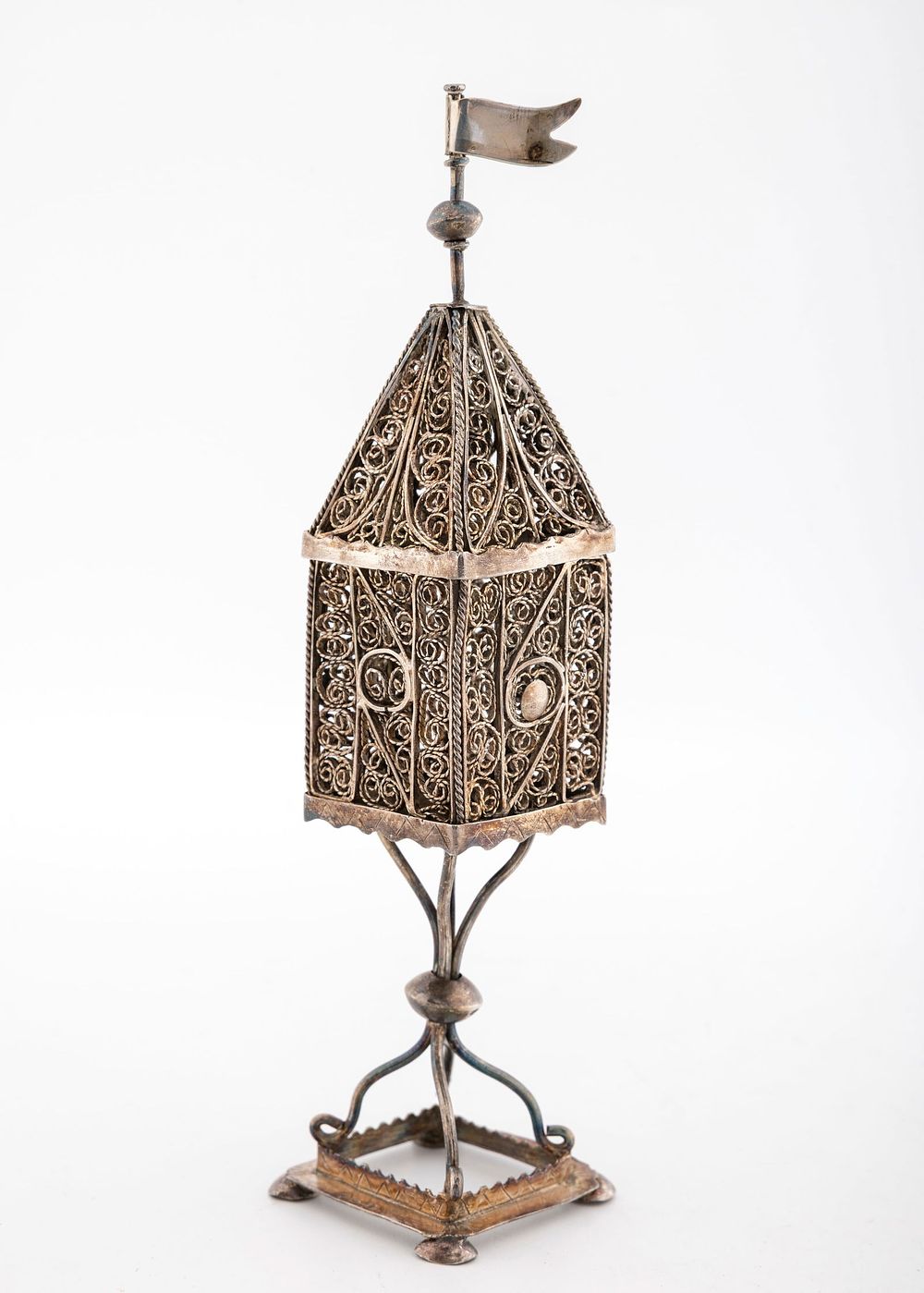 A FINE FILIGREE SPICE TOWER. Poland, 19th century. On a square base with a wire support system 