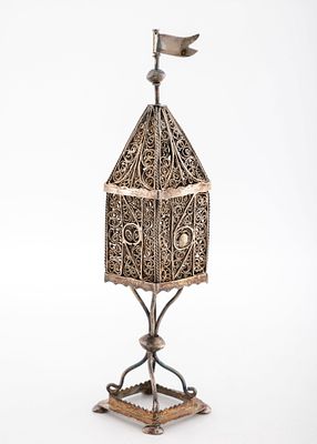 A FINE FILIGREE SPICE TOWER. Poland, 19th century. On a square base with a wire support system 