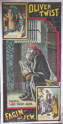 AN ORGINIAL OLIVER TWIST WOOD BLOCK THREE SHEET POSTER. Hartford, CT c. 1880. : "Fagin the Jew 