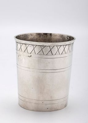 A LARGE SILVER KIDDUSH BEAKER. Germany, 18th century. Flat base marked on the inside with a 13 