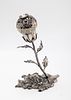SILVER POMANDER SHAPED SPICE CONTAINER. Probably Poland, 20th century. On a floral shaped base withתמונה - 1