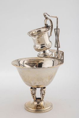 A LARGE STERLING SILVER MAYIM ACHRONIM SET. American, c. 1960. The bottom portion in Jensen-esqe 