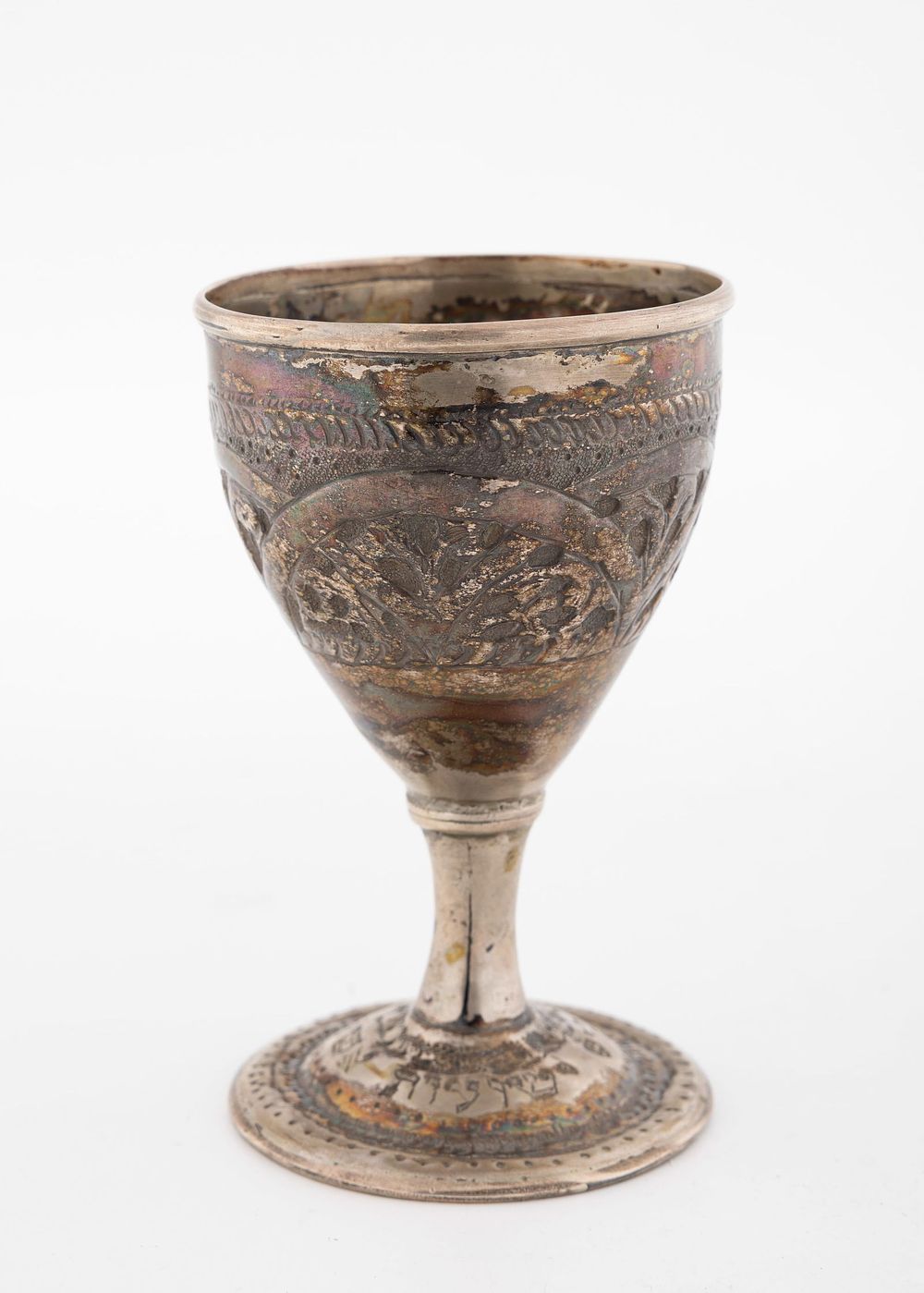 A RARE SEPHARDIC SILVER KIDDUSH CUP. Probably Morocco, 19th century. In goblet form. Engraved 