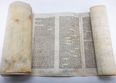 A COMPLETE SEFER TORAH. Germany, c. 1800. Ashenaz Beis Yosef. Present are fading and cracked 