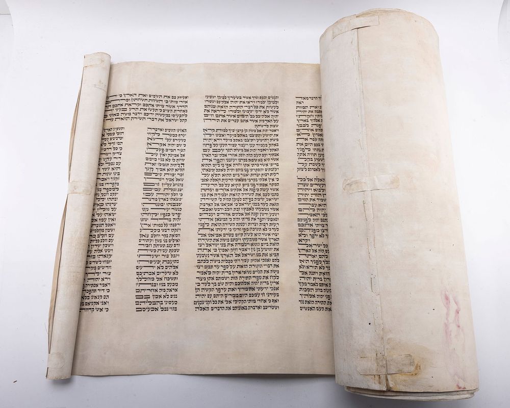 A COMPLETE SEFER TORAH. Poland, c. 1880. Ashenaz Beis Yosef. Present are fading and cracked 