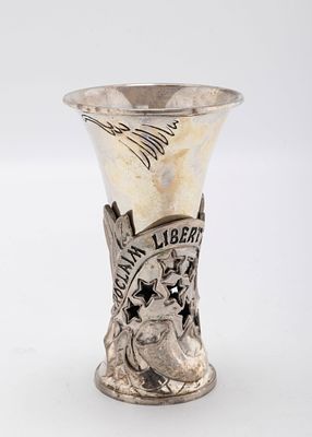 A STERLING SILVER KIDDUSH CUP. United States, 2004. Decorated with wording "PROCLAIM LIBERTY 