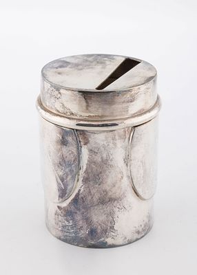 A HEAVY STERLING SILVER CHARITY CONTAINER. Probably Israel, c. 2000. Modernist form. With 