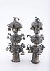 A PAIR OF ANTIQUE STERLING SILVER TORAH FINIALS. New York, c. 1900. Tradtional form. Hand cut תמונה - 1