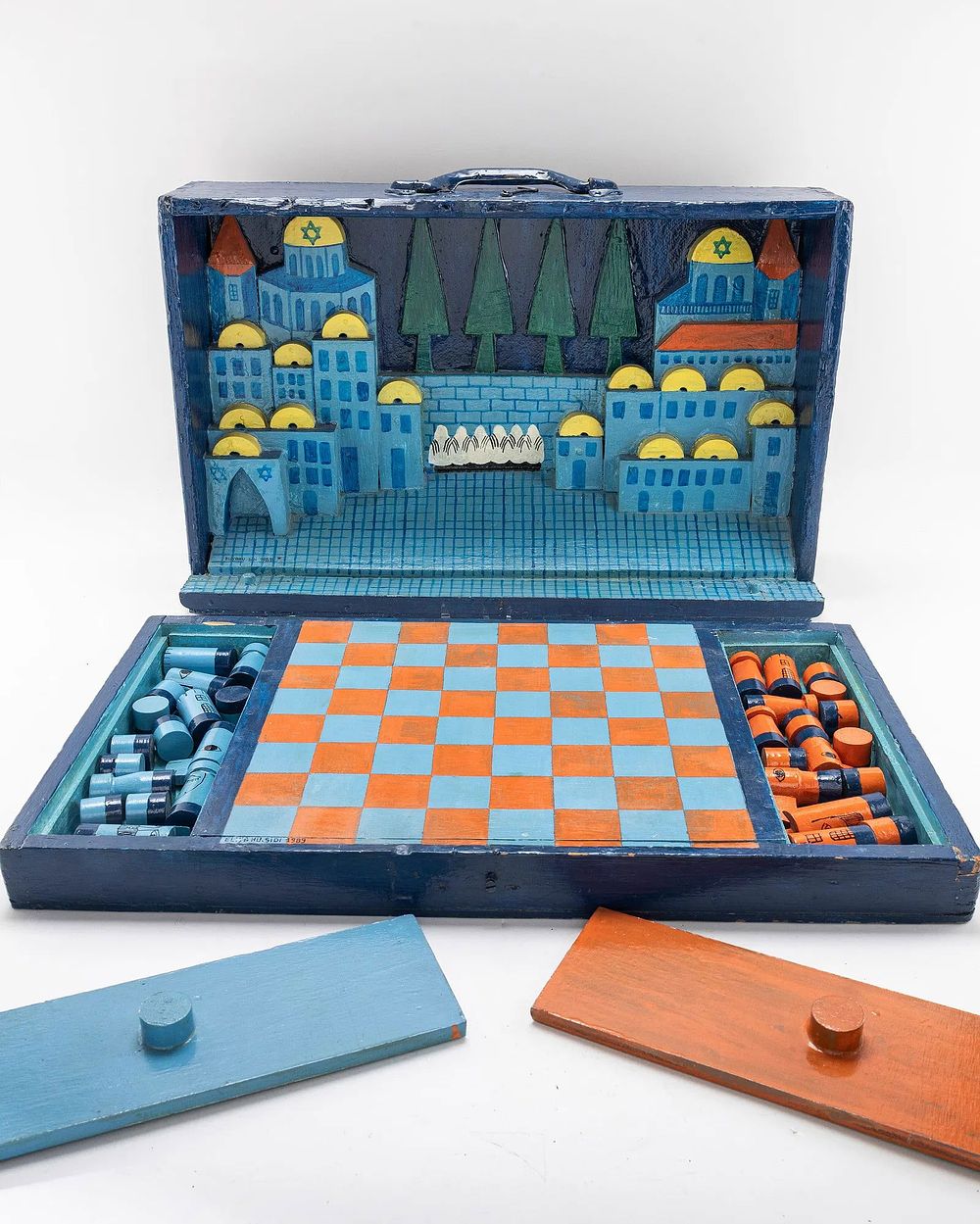 ELIYAHU SIDI - CHESSBOARD, CITY OF JERUSALEM. Bernard Eliyahu Sidi (B. 1936, France). 20" wide. 