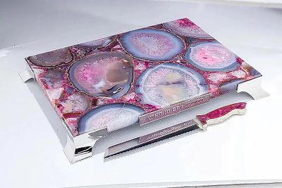 A STERLING SILVER AND COLORED AGATE CHALLAH BOARD BY YAAKOV DAVIDOFF. Israel, modern. Consisting 