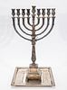 A STERLING SILVER HANUKKAH MENORAH AND UNDERTRAY. Israel. The menorah by Hazorfim is 23.8" tall תמונה - 1
